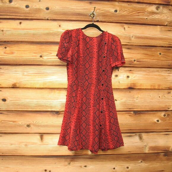 Red Black Python Snake Print Silk Blend Fit and Flare Dress - Picture 4 of 12